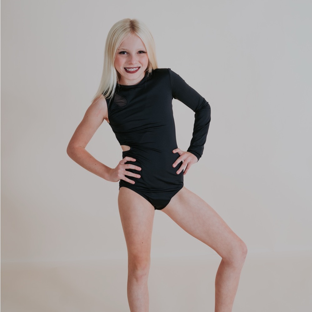 Balera 🖤 Black Long Sleeve Cutout Asymmetrical Leotard - L - Picture 7 of 8